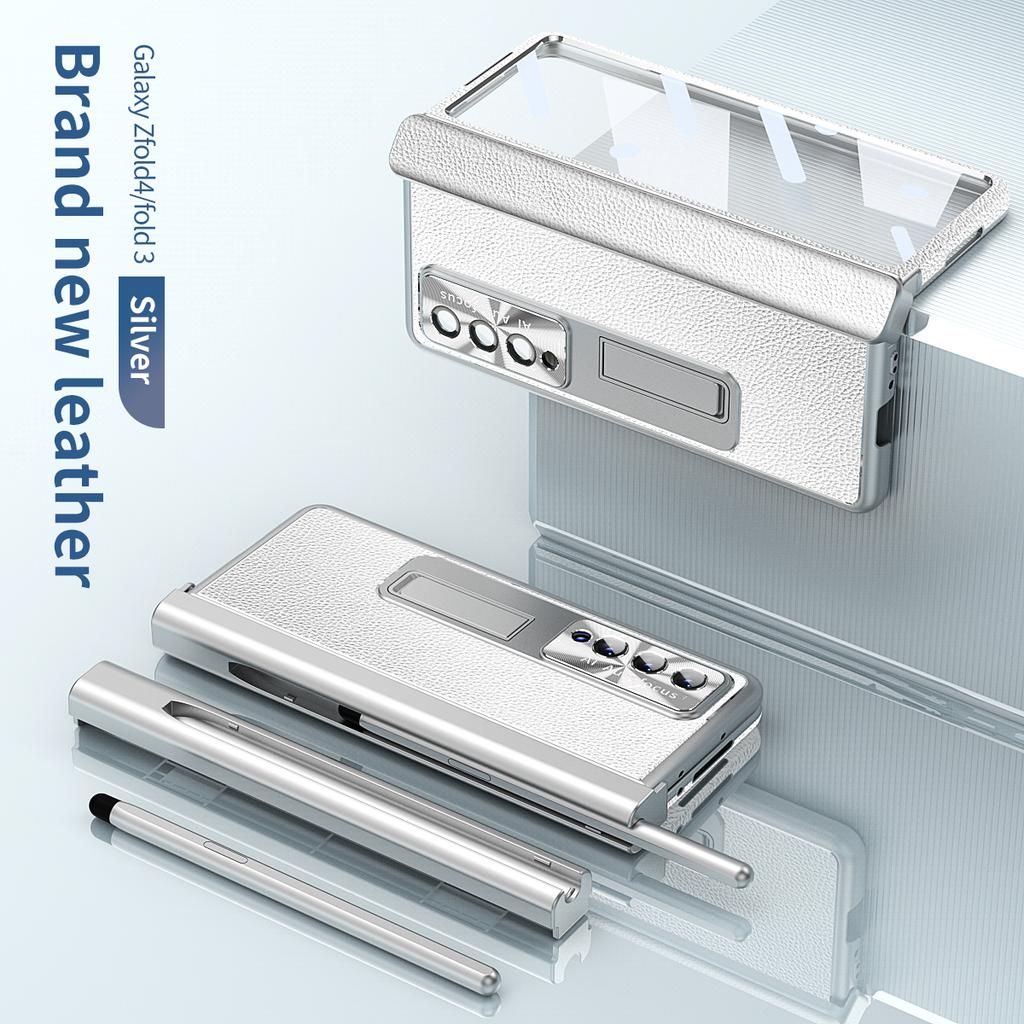 Кожаный чехол с покрытием S Pen для Samsung Galaxy Z Fold 5/4/3/2 5G 360, полноэкранный защитный чехол с магнитной подставкой для телефона