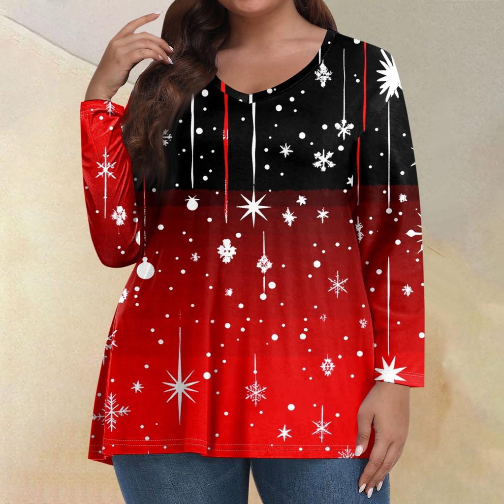 Женские топы больших размеров с длинным рукавом и принтом, рубашки с V-образным вырезом, повседневная одежда, топы