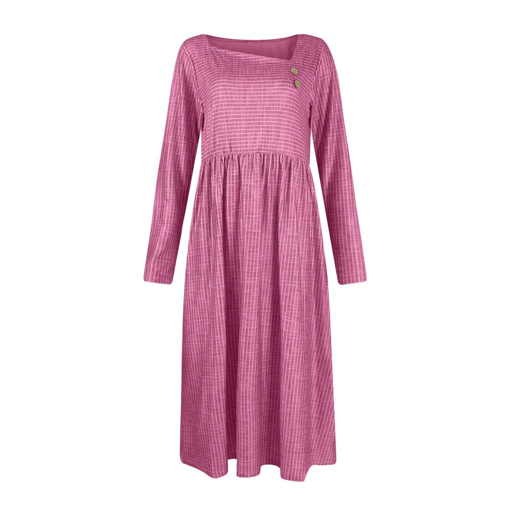 Женские Повседневные Модные Винтажные Длинные Платья в Полоску с Длинным Рукавом, с Карманом и для Зимы