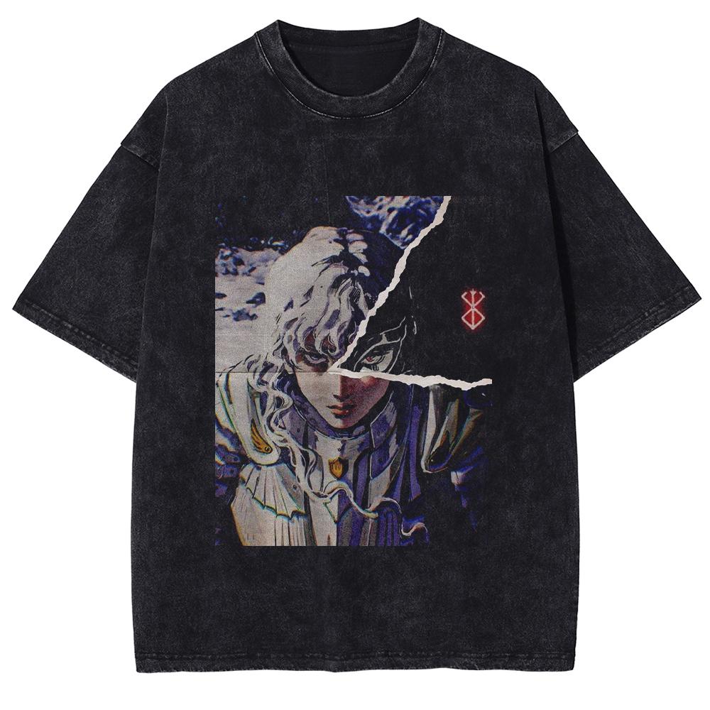 Manga Berserk Griffith Print Tshirt Harajuku Washed Oversized T Shirt High Quality Cotton Short Sleeve Tees Men Women Clothing