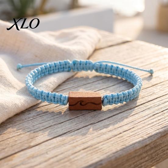 Adjustable Sliding Knot Wristband Rope Bracelet with Wooden Charm, Ocean Wave/Mountain for Couple Accessory Daily Commute Women Men, Handmade Braided