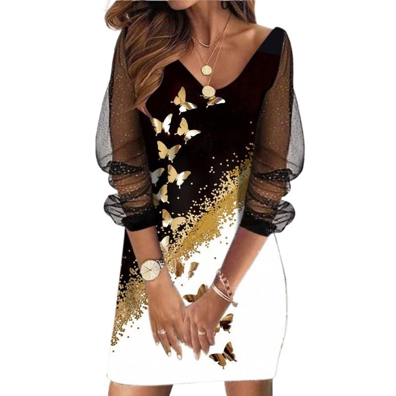 GMXIA Women's Fashion Summer Spring Long Sleeve V-Neck Casual Dresses