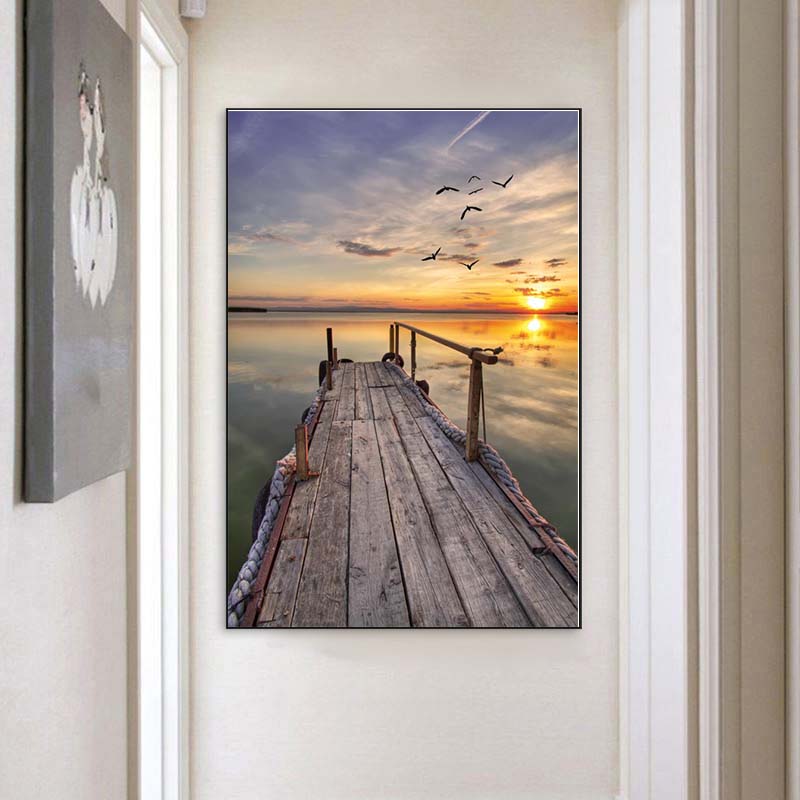 Пляжный деревянный мост, постеры и принты, пейзаж, холст, картина, закат, настенные художественные фотографии для гостиной, современный домашний декор