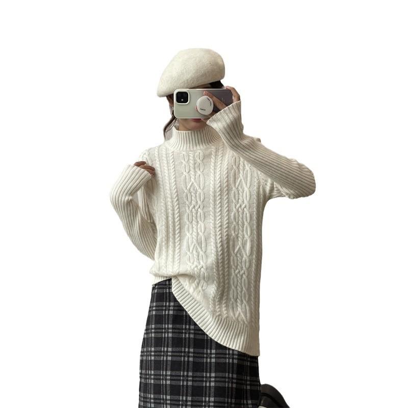 Women'S Semi-Turtleneck Versatile Wool Pullover Autumn And Winter Warm Twisted Knitted Bottoming Shirt Korean Version Of The New Sweater