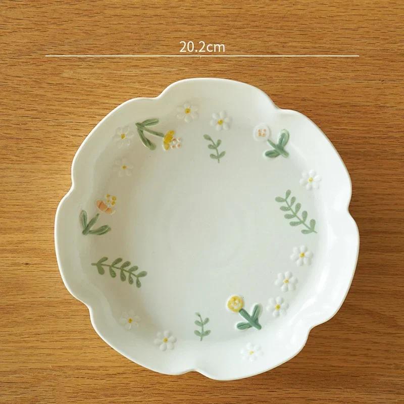 Керамические тарелки с цветочным рельефом, креативная круглая тарелка для рыбы высокого класса, изысканные блюда, обеденная тарелка, изысканная домашняя посуда