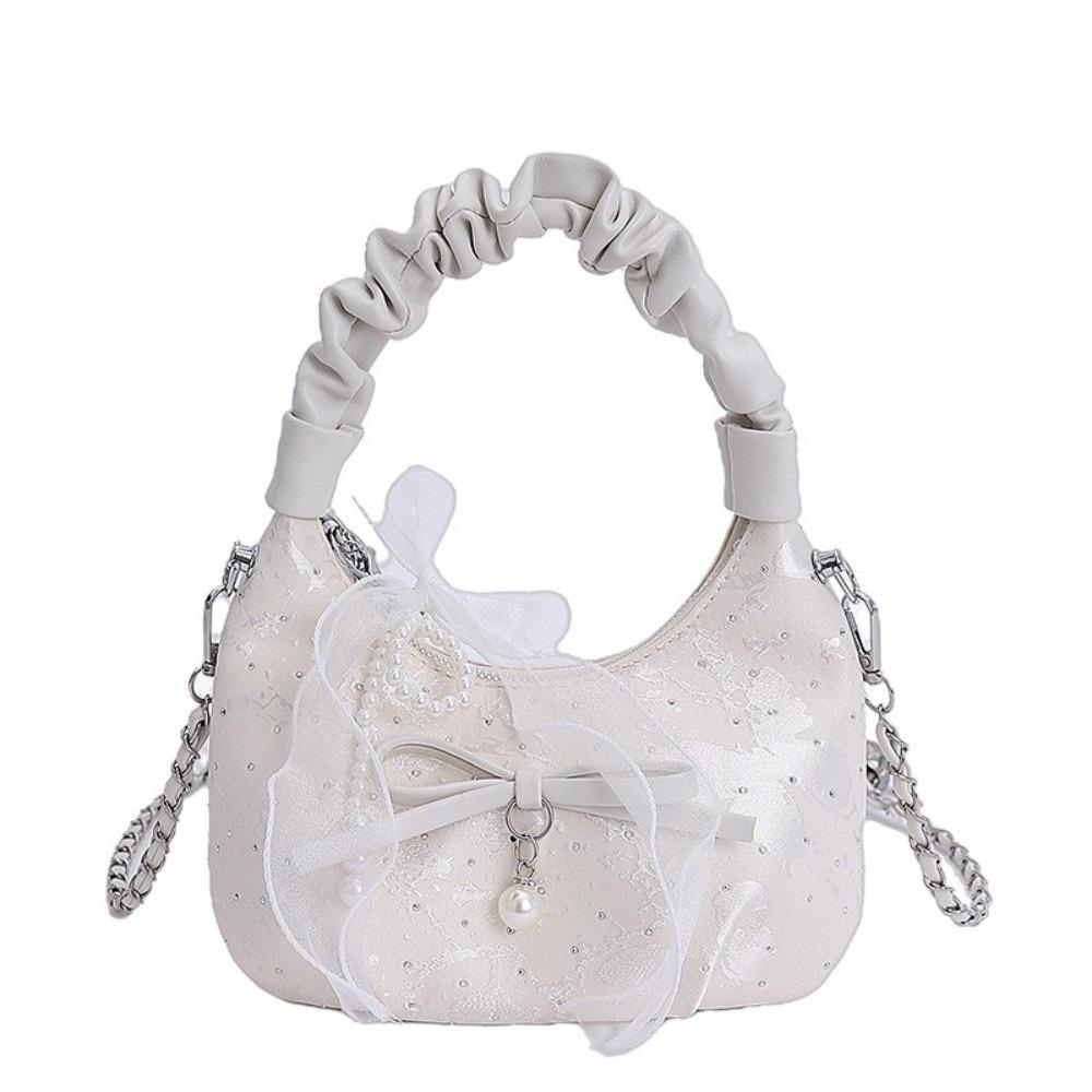 Trendy Elegant Bow Pleated Bag Stylish Adjustable Strap Ribbons Crossbody Bag Zipper Versatile Women's Handbag Gifts