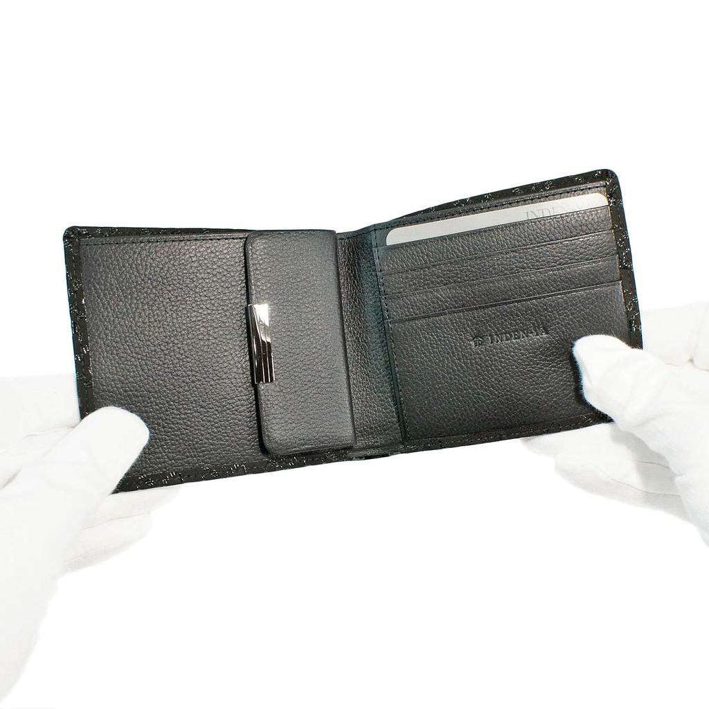 Inden Bifold Wallet Bill C Thin Deerskin Black x Black Lacquer Deer Pattern [Indenya] 2003-01-165