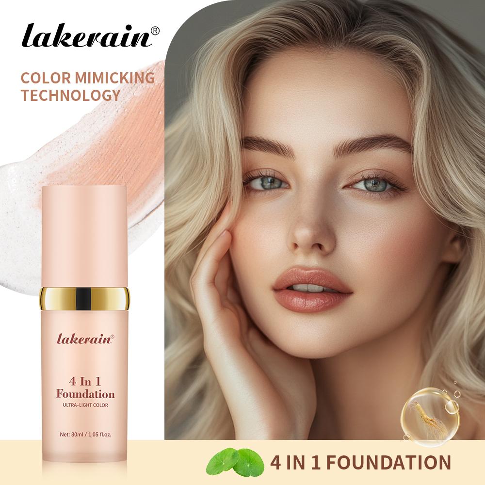 Lakerain Liquid Foundation Long-lasting Moisturizing Hides Blemishes Pores and Dark Circles SPF 30 Sunscreen Face Base Makeup less