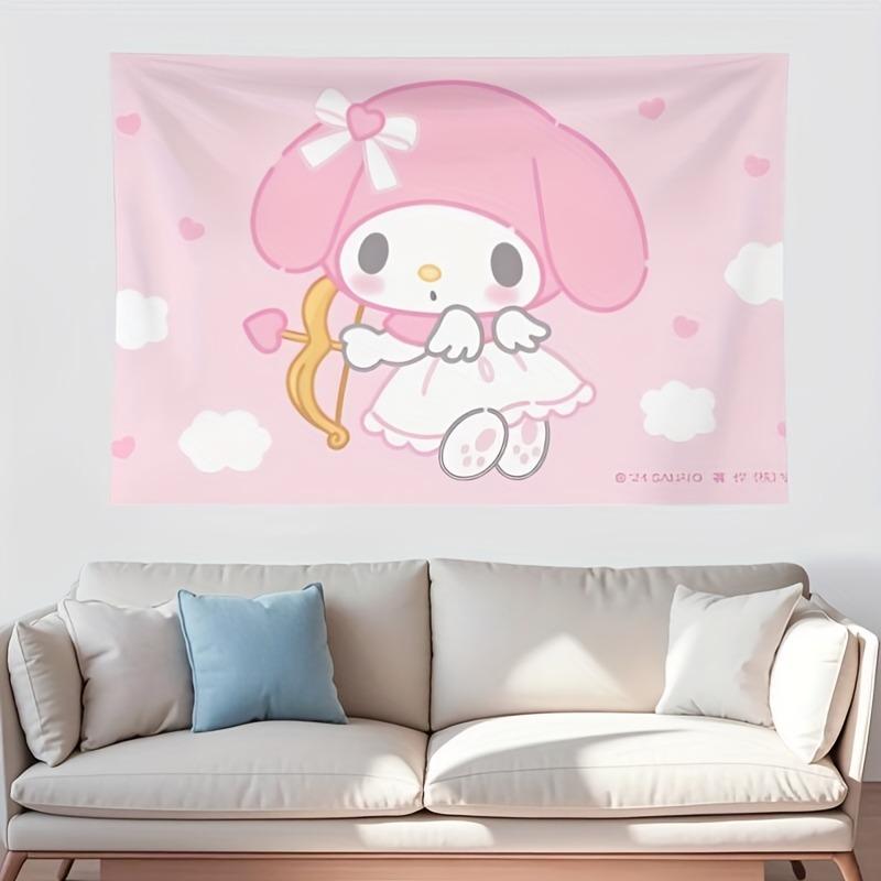 Семейка Sanrio 25 Розовое сердце с принтом Гобелен Каваи Аниме Декор стен Милый персонаж Sanrio Фон для вечеринки Игривый персонаж Де