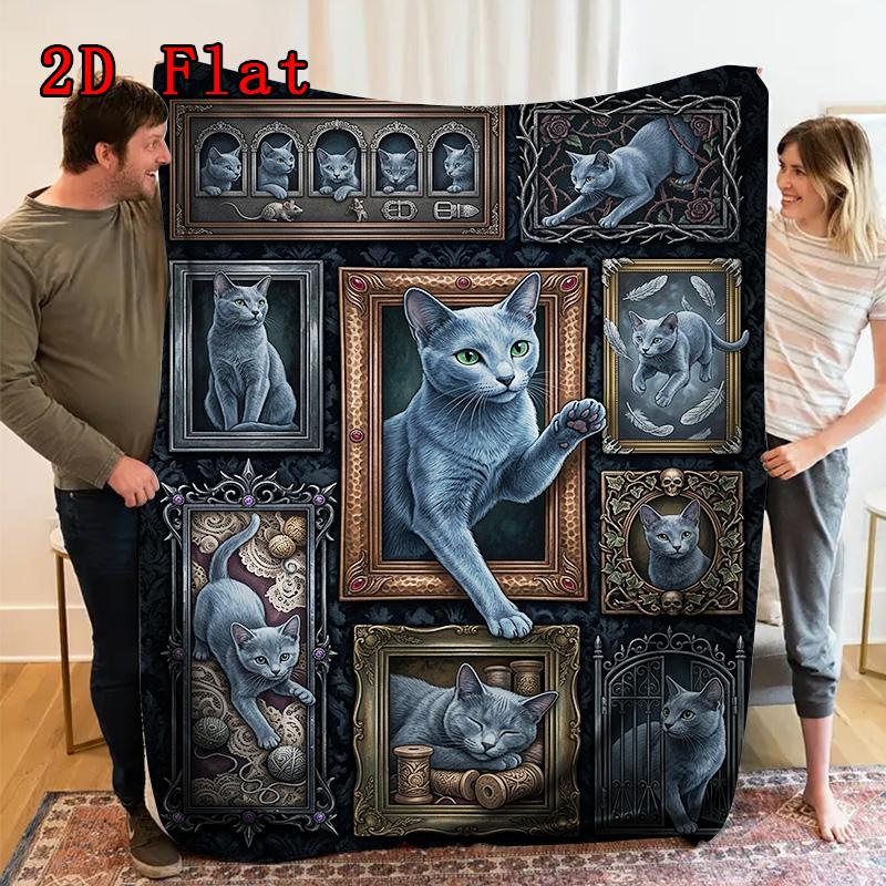 Elegant Cat Portraits 2D Flat Pattern Flannel Blanket, High quality All Seasons, Home Decor, Warmth and Comfort, Perfect for Christmas Gifts.