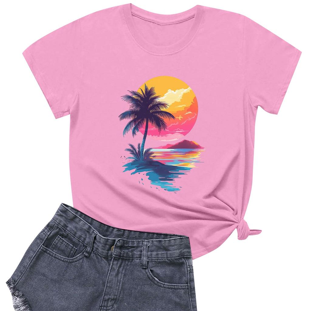 Женская повседневная футболка с круглым вырезом и короткими рукавами с принтом