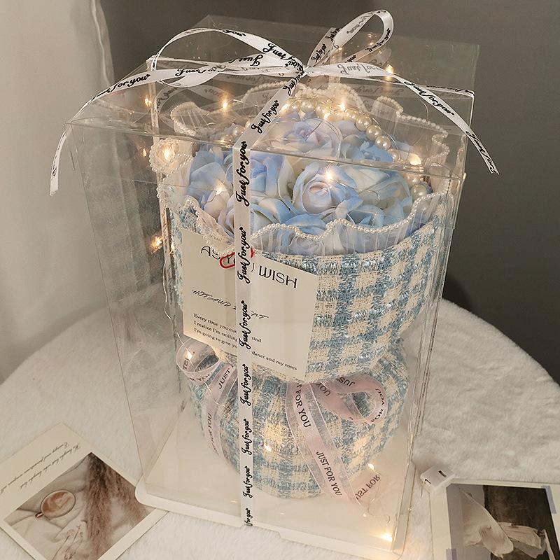 Подарок на День святого Валентина, День матери, День рождения, Роскошный светящийся букет из искусственных вечных цветов, гвоздики, роз, мыльных цветов