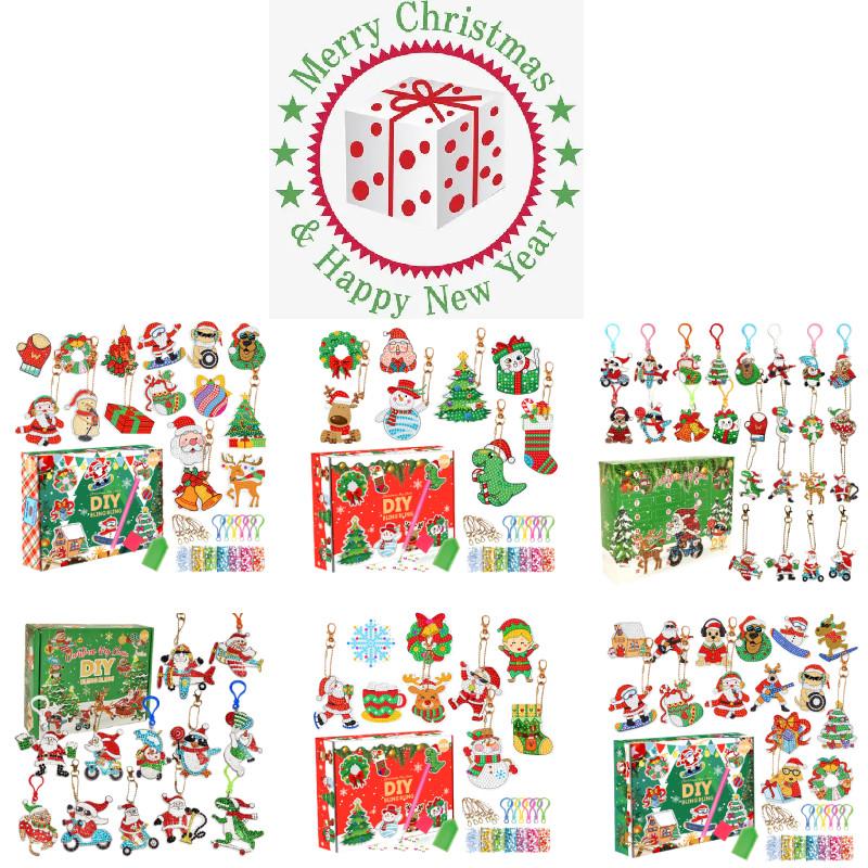Festive Acrylic Christmas Diy Blind Box Keychain Set With Sparkling Diamond Art 15 Pieces