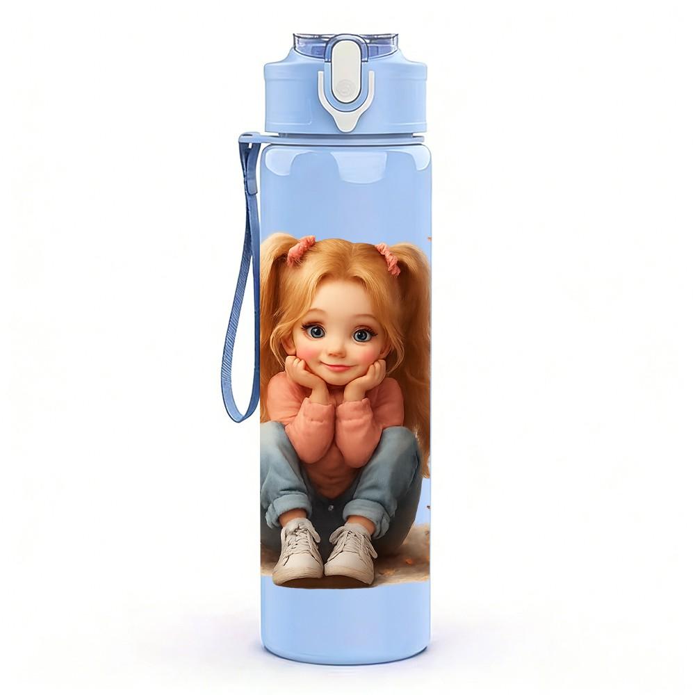 1PC Little Girl Butterfly Surround Portrait 750ml Color Plastic Sports Water Bottle Leakproof Flip Straw Lid Suitable for Sports Office Home Use