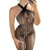 Night Crotchless Rave Costumes Fully Hollow Body Stockings Halter Neck Bodysuit Women Lingerie High Stretch Jumpsuit UnderwearGood product