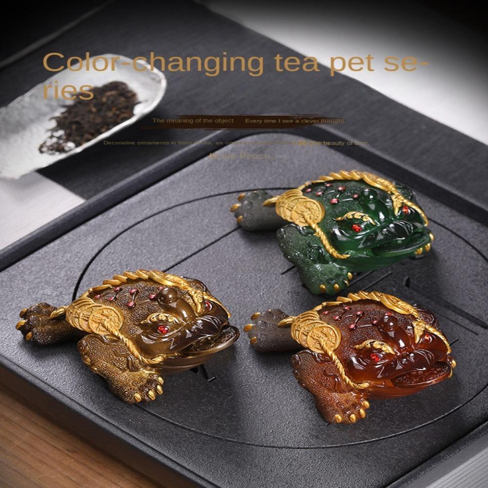 Red Golden Toad Tea Pet Resin Lucky Water Tea Pet Cute Color Changing Tea Pet Tea Table Decoration
