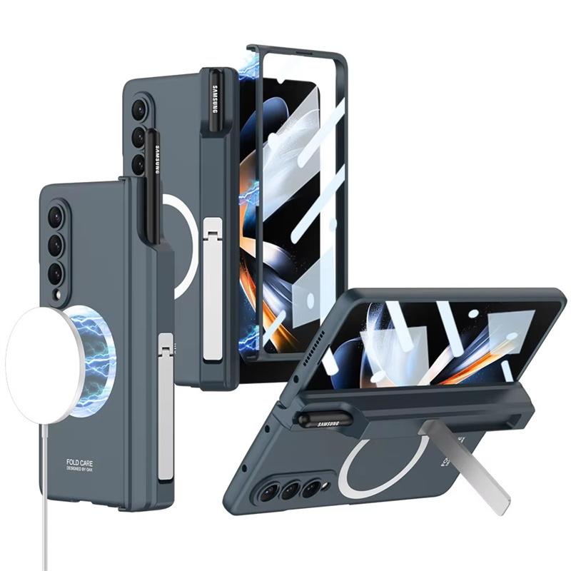 Для Samsung Galaxy Z Fold 7 6 5 4 3 5G Чехол Magsafe Беспроводная зарядка Магнитный шарнир Держатель для ручки Подставка Защитная пленка для экрана Чехол