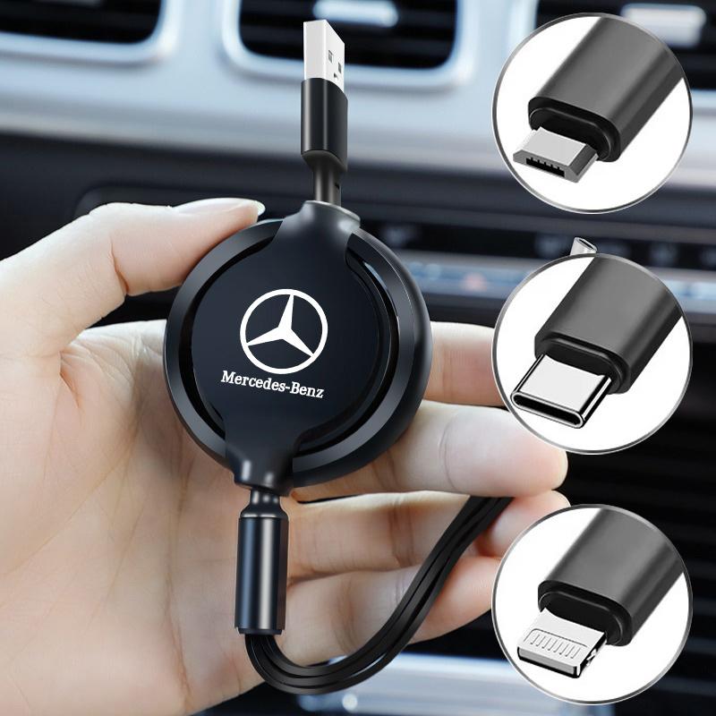 Retractable Car Interior 3 In 1 Fast Charger USB Data Cable For Mercedes Benz W211 W203 W204 W124 AMG W202 W222 Auto Accessories YN8