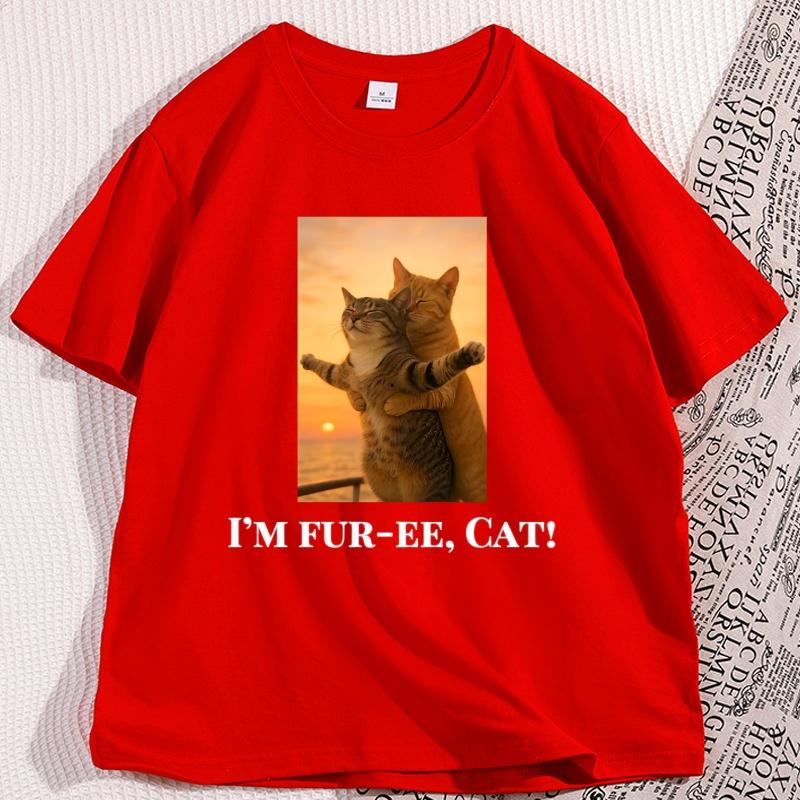 Funny Titanic Cat TShirt Funny Cotton Short Sleeve Graphic Tee Casual Round Neck Tshirt Male Clothes Streetwear Y2k Tops