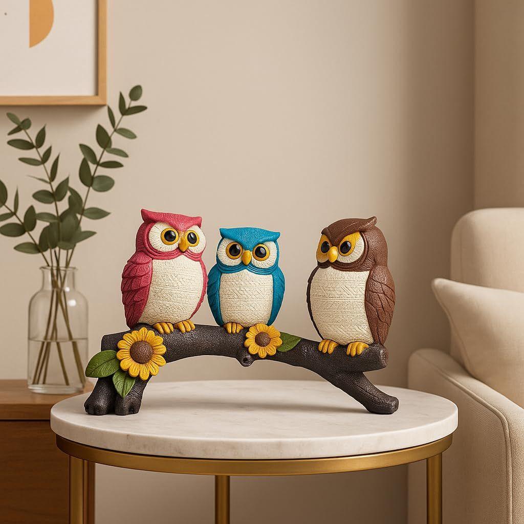 Beautiful Resin Owl Family Decorative Statue for Home Decor (Pack of 1. Multicolor)