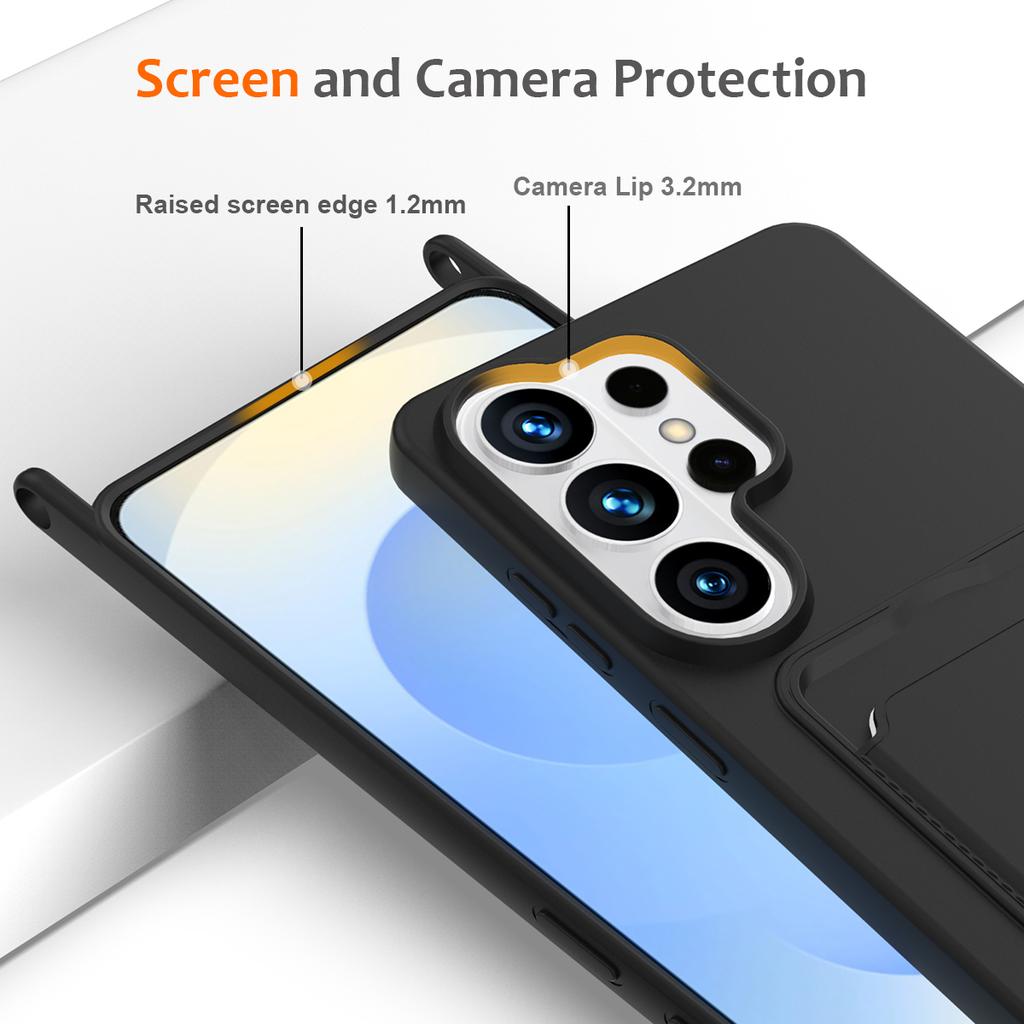 For Samsung Galaxy S26 Ultra Case Liquid Silicone Card Holder Back Phone Cover with Lanyard