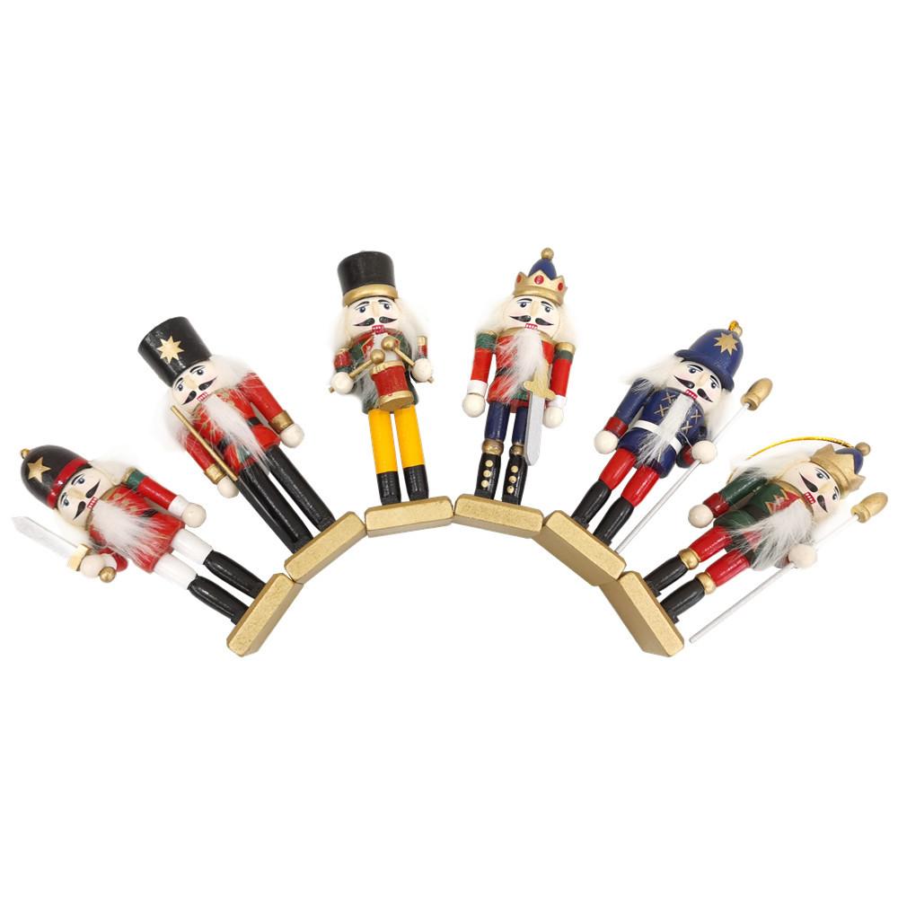 6 шт./набор 12 см Деревянная кукла-щелкунчик в скандинавском стиле Маленький кулон-солдатик-щелкунчик Поделки Украшение Рождественская елочная игрушка
