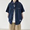 Японский ретро модный бренд летняя свободная джинсовая рубашка с короткими рукавами художественная молодежная рабочая рубашка мужская и женская многослойная куртка