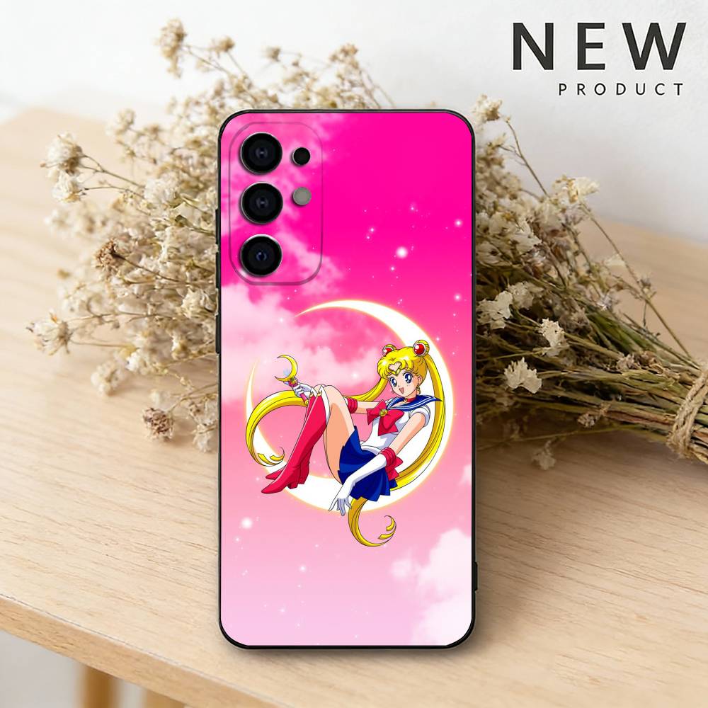 Чехол для телефона S-Sailor Anime Moon для Samsung S26,25,24,23,22,30,21,10,9,Ultra,Plus,Lite Черный Мягкий Чехол