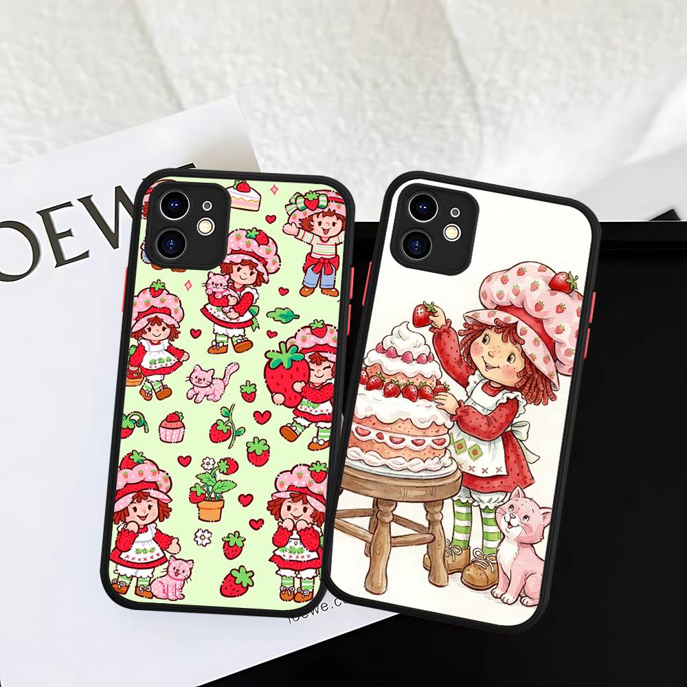 S-Девушка с клубничным тортом Для iPhone 11 12 13 14 15 16 Pro Max Plus X XS MAX Задняя крышка Матовый чехол для телефона