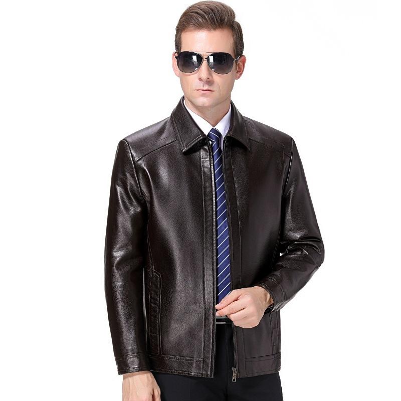 Новая кожаная мужская куртка из овчины с лацканами, бархат и утолщение для сохранения тепла, куртка для папы среднего возраста