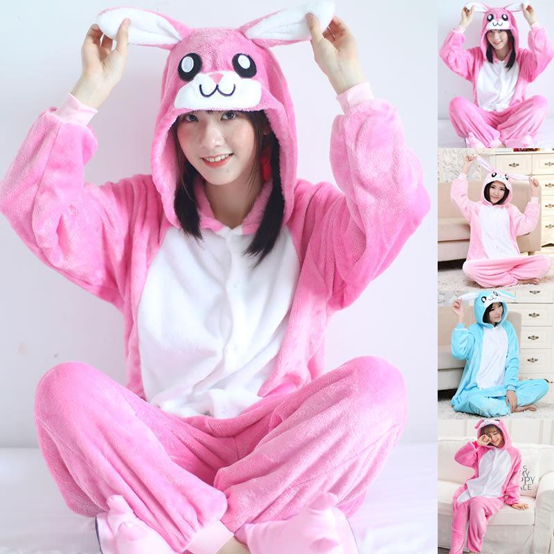 Unisex Adult Pajamas Kigurumi Cosplay Costume Animal Sleepwear Rose Rabbit Blue Pink