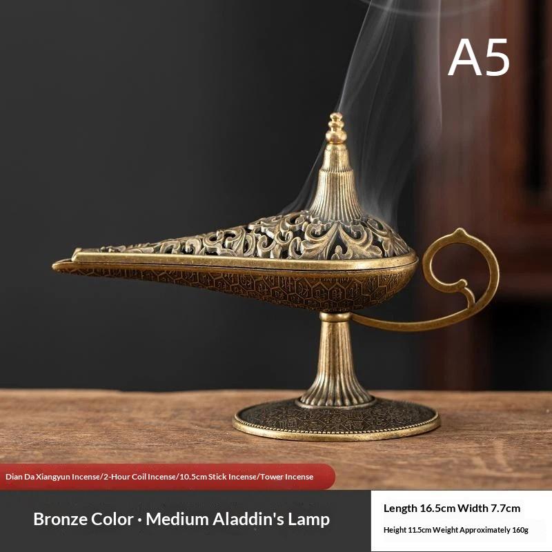 Retro Pan Incense Holder Golden Alas Divine Lamp Series 1Pcs Durable Iron Incense Burner for Spa Room Home Relaxation