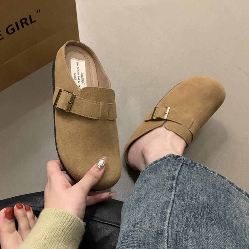 Мода SUOJIALUN 2024 Весна Новинка Бренд Женские Туфли-Шлепанцы Круглый Носок Слипоны Туфли Мюли Мода Плоский Каблук Повседневные Плоские Шлепанцы