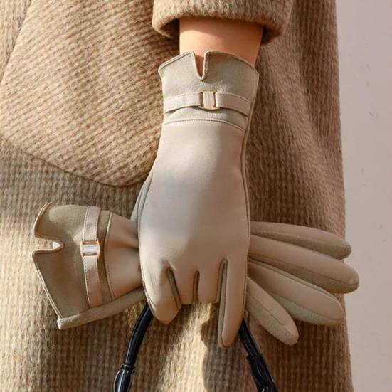 Женские зимние перчатки с сенсорным экраном, замшевые и из искусственной кожи, с плюшевой подкладкой, теплые