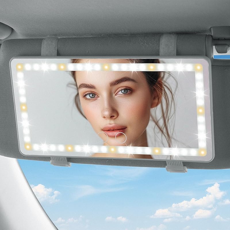 JOYTUTUS Автомобильное солнцезащитное зеркало-козырек с подсветкой, 3 режима освещения и 60 светодиодов, перезаряжаемое, регулируемая яркость, сенсорное управление, дорожное зеркало для макияжа для грузовика, внедорожника