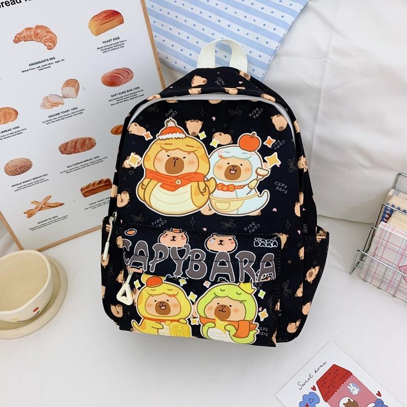 Cute Childrens School Bag With Cartoon Capybara Print For School Daily Use