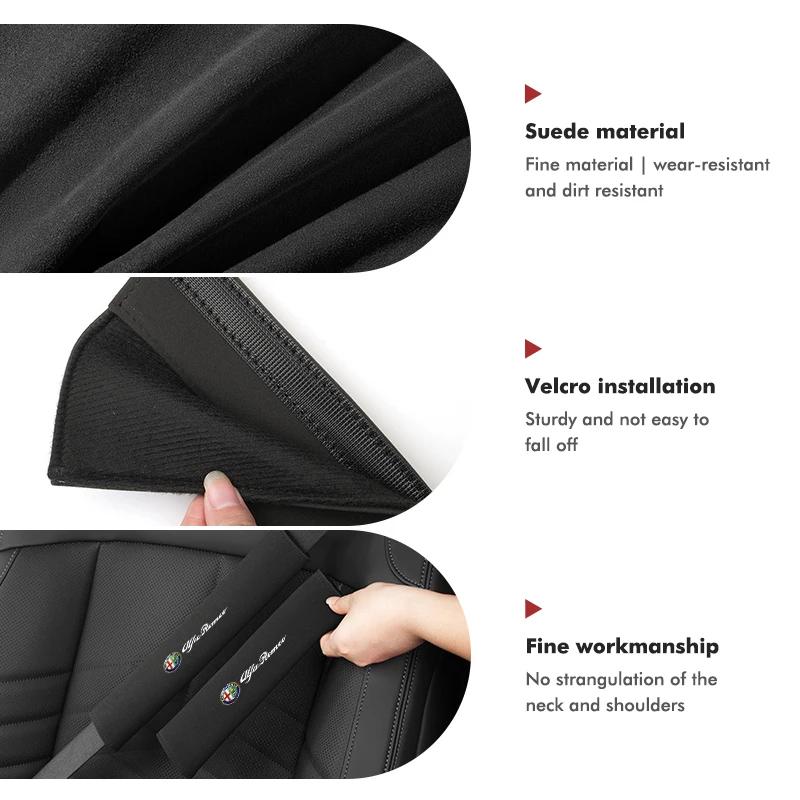 Car Seat Belt Suede Soft Shoulder Strap Cover Protection Padding For Alfa Romeo 159 Giulietta 156 147 Giulia Mito GT StelvioHA0