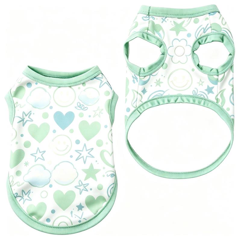 Pet Dog Vest Peach Smiley Face Heart Print Sleeveless Shirt for Small Medium Dogs Cartoon Theme Daily Wear