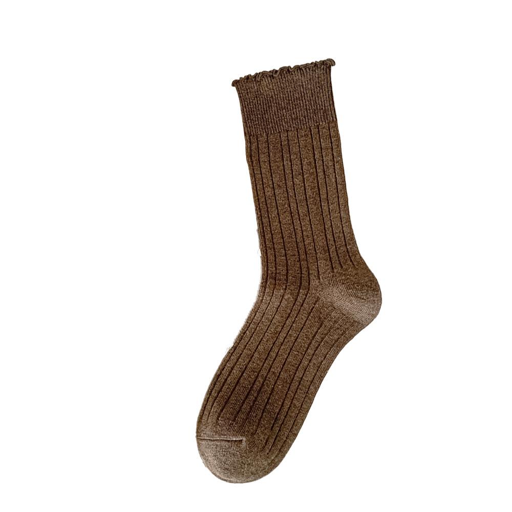 Кружевные носки для женщин на осень и зиму, теплые хлопковые носки до середины икры, махровые носки до колена, однотонные, универсальные