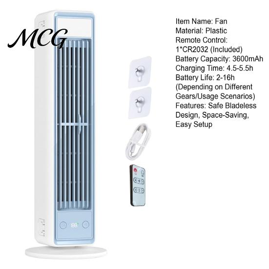 Compact Tower Fan Wall Mount Desktop Fan, 3 Speed Bladeless with Safe for Kids Digital Display, Quiet Personal Cooling Bedroom Office Home