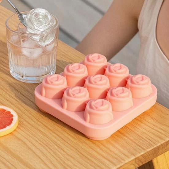 Силиконовая форма для кубиков льда в виде розы, 9 ячеек, для виски и холодных напитков, легко извлекается, антипригарная, без BPA, для шоколада, конфет, желе, мыла DIY