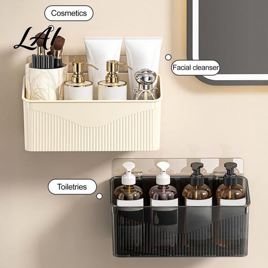 Durable Plastic Storage Rack Wall-mounted Rack Transparent Space Saving Organizer Bin Wall Mount for Small Items Self Adhesive No Drill Container