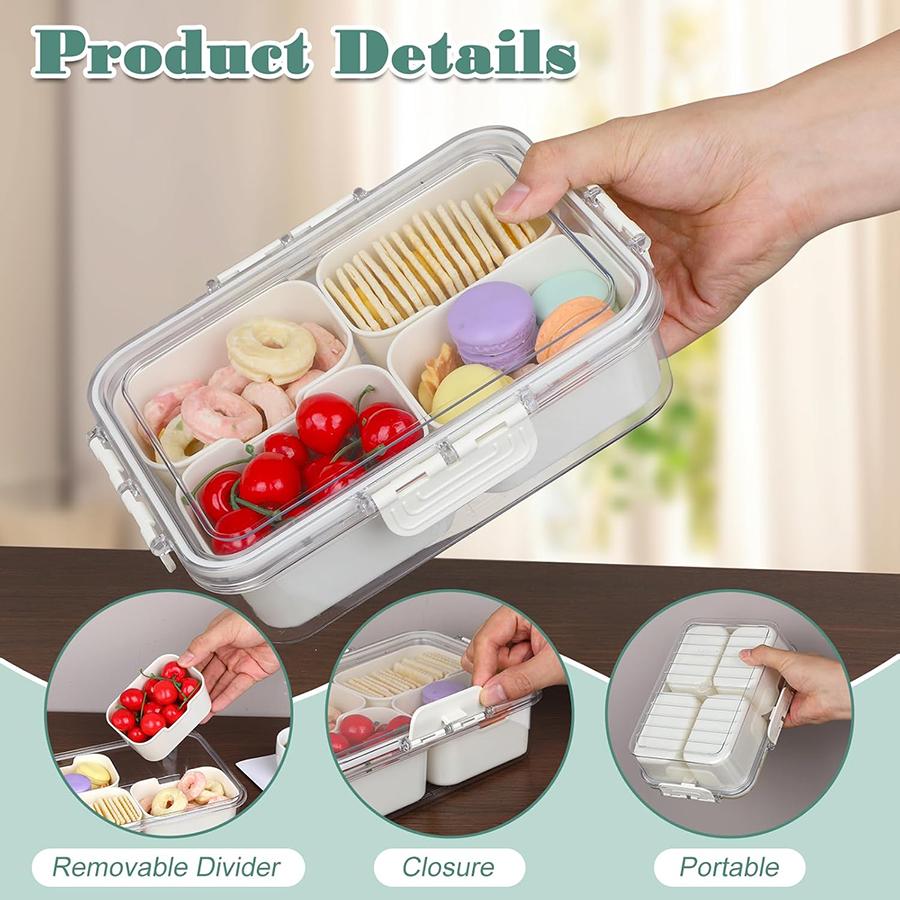 Разделенный поднос для сервировки с крышкой - Контейнер Snackle Box для портативных подносов с закусками - Прозрачный органайзер для конфет, ланч-бокс Bento