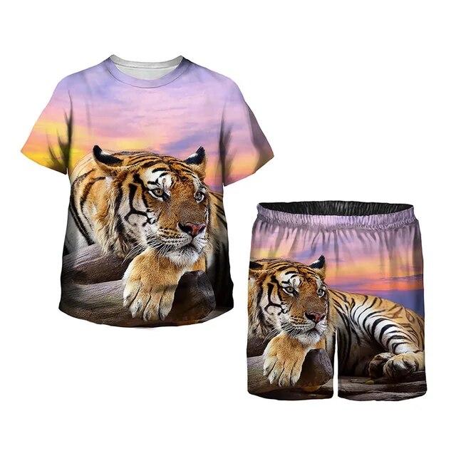 Детская одежда для детей от 1 до 14 лет, модный костюм для мальчиков и девочек, летняя детская футболка с короткими рукавами и тигром, повседневная уличная одежда с 3D принтом