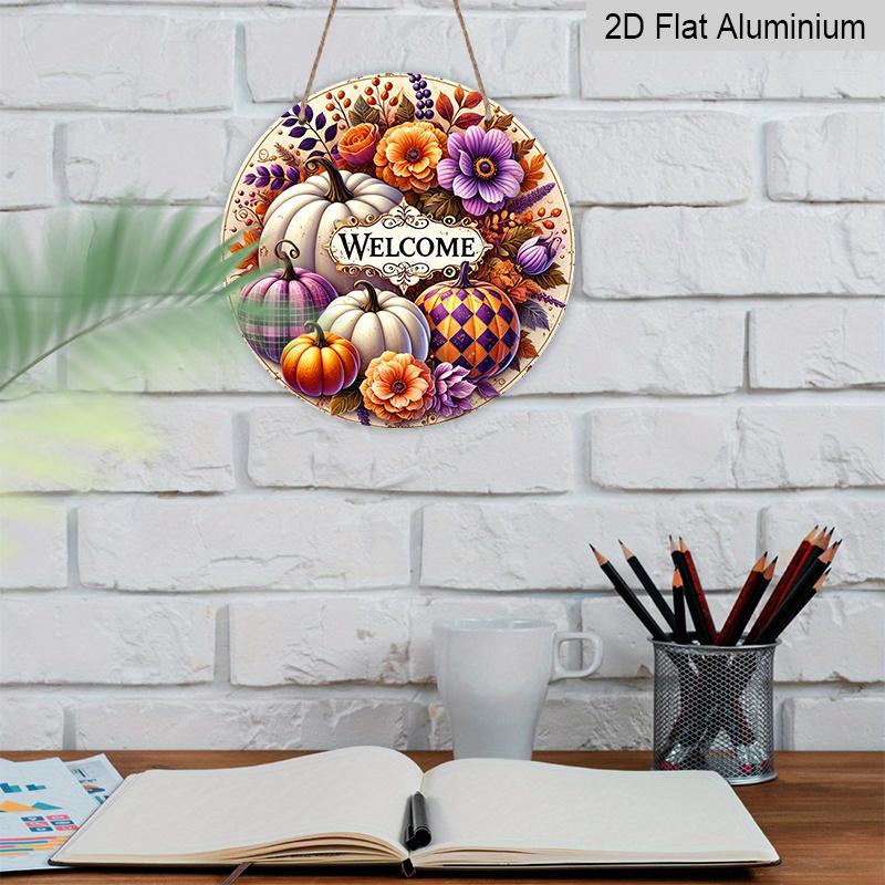 2D Flat Printing, 1pc Aluminum Pumpkin Decorative Plate, Suitable for Thanksgiving Decor, Applicable for Bedroom, Kitchen, Garden, Garage, Park