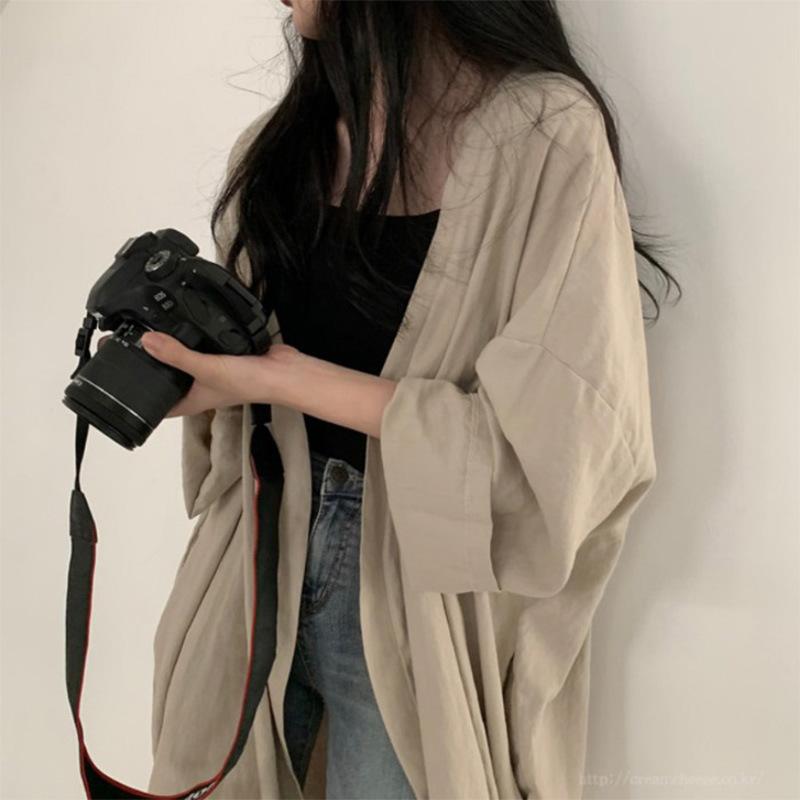 Летняя корейская свободная куртка-кардиган с длинными рукавами, женская рубашка, однотонная тонкая ветровка, солнцезащитная куртка, женская одежда