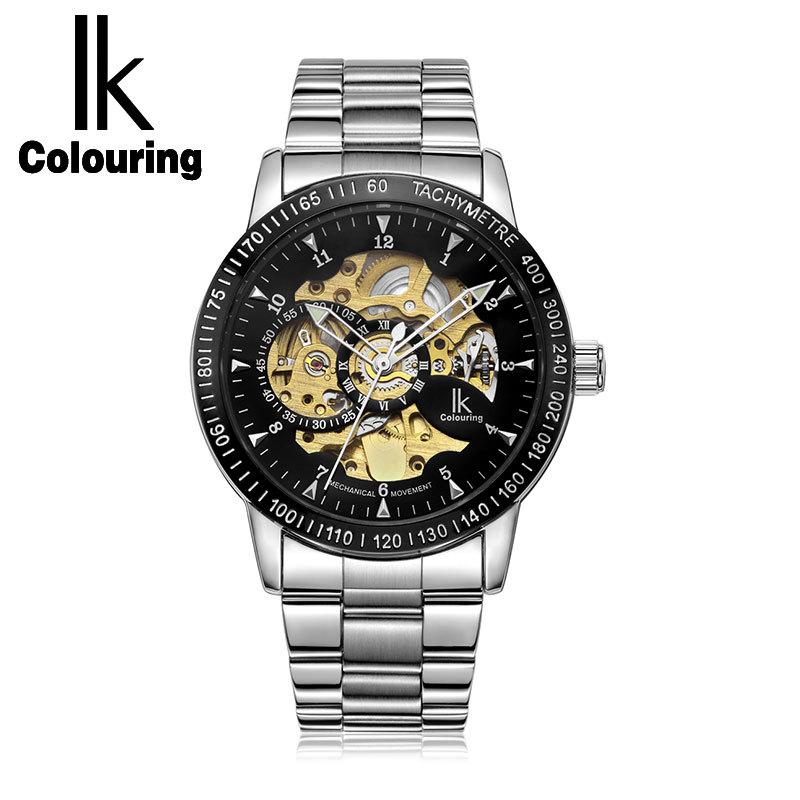 IK Colouring Мужские Золотые Механические Часы Скелетон в Стиле Стимпанк - Модные Наручные Часы Люксового Бренда