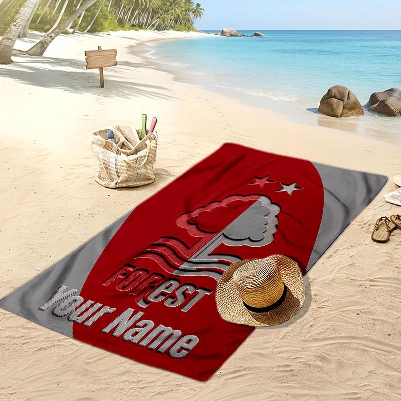 Nottingham Forest FC Personalized Printed Beach Towel Soccer Logo Support Custom Name Text Absorbent Towel For Sport Travel Special Gift