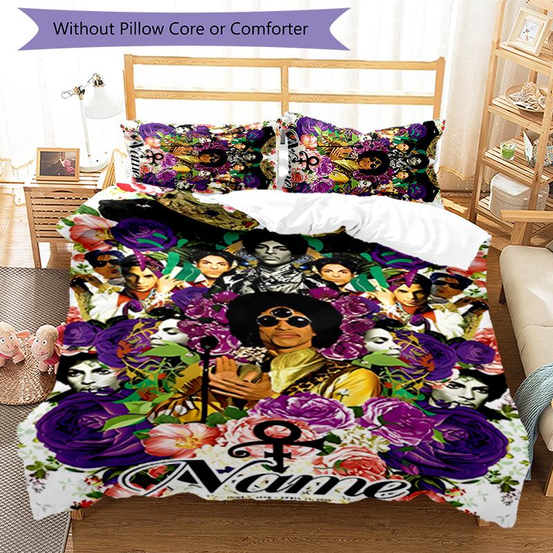 3pcs Custom Name Prince Purple Rain Bedding Set Duvet Cover Closure Includes 1 Duvet Cover & 2 Pillowcases for All Seasons Bedroom Decor