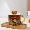 Cute Ceramic Cup with Lid Student Breakfast Cup Cartoon Bear Mug Large Capacity Gift Water Cup Household Set